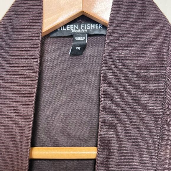Eileen Fisher Silk Sheen Chocolate Batwing Open Front Classic Cardigan Sz 1X - Picture 5 of 7